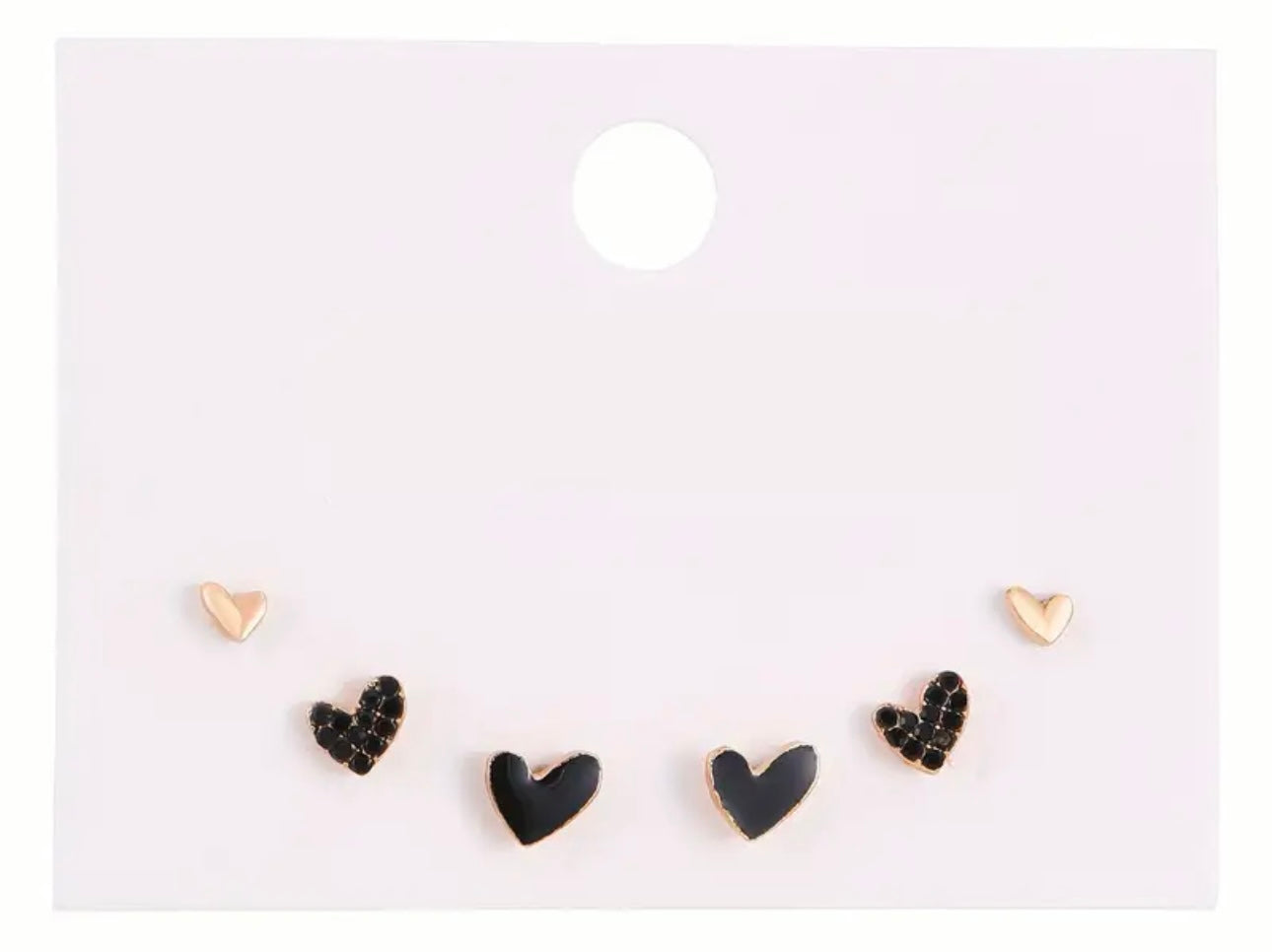 Gold Plated Heart-Shaped Faux Stud Earrings *Black*