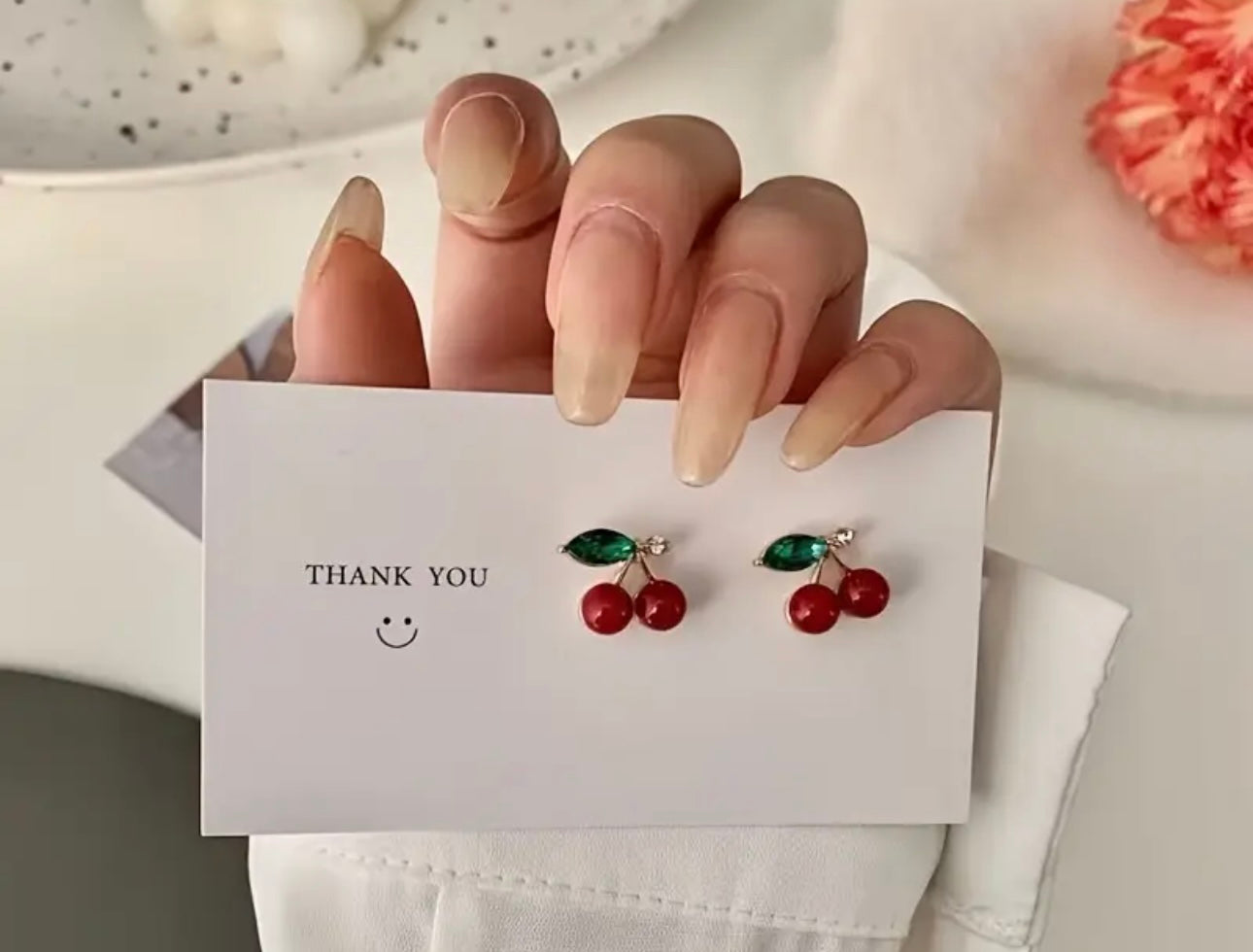 Gold Plated Red Cherry Earrings
