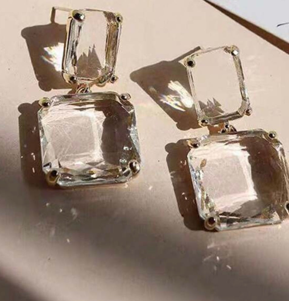 Square Cut Clear Crystal Earrings
