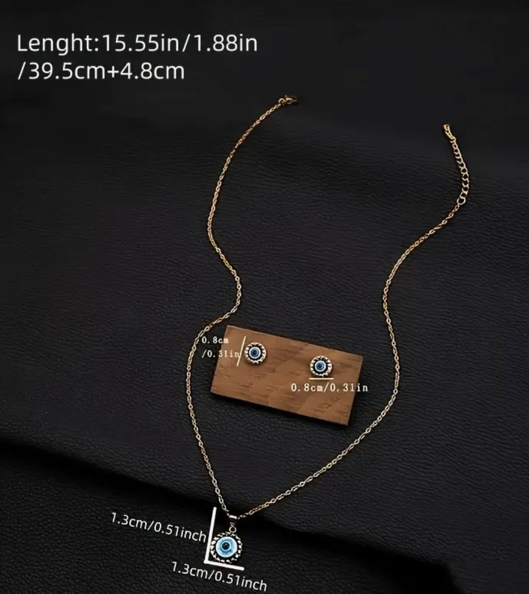 Evil Eye Necklace and Earrings Set
