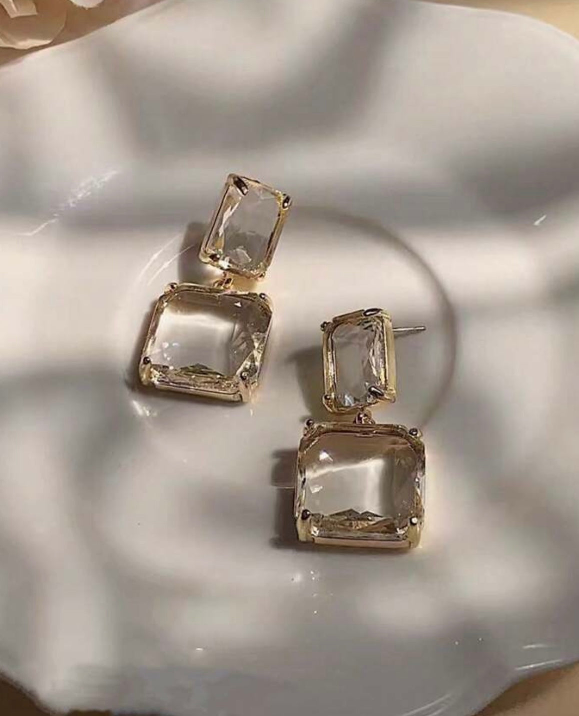 Square Cut Clear Crystal Earrings