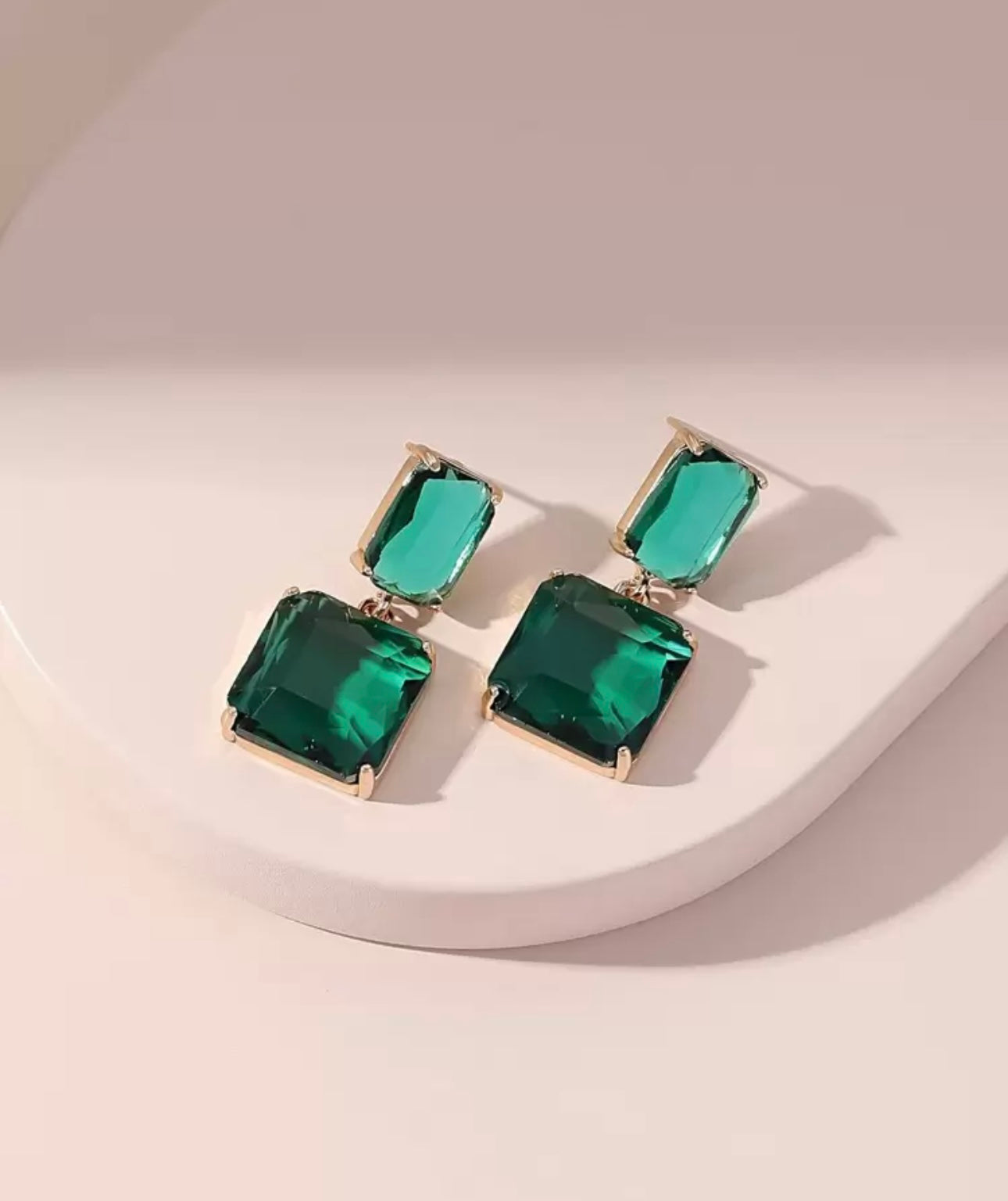 Square Shaped Green Crystal Earrings