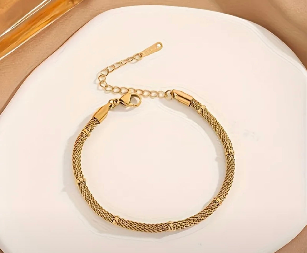 18K Gold Plated Mesh Round French Style Bracelet and Necklace set