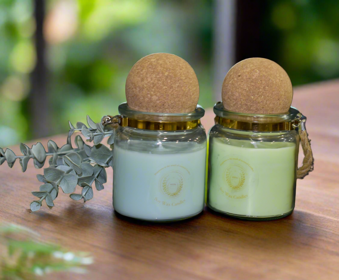 Rope Handled Glass Jar Candle with Cork Lid