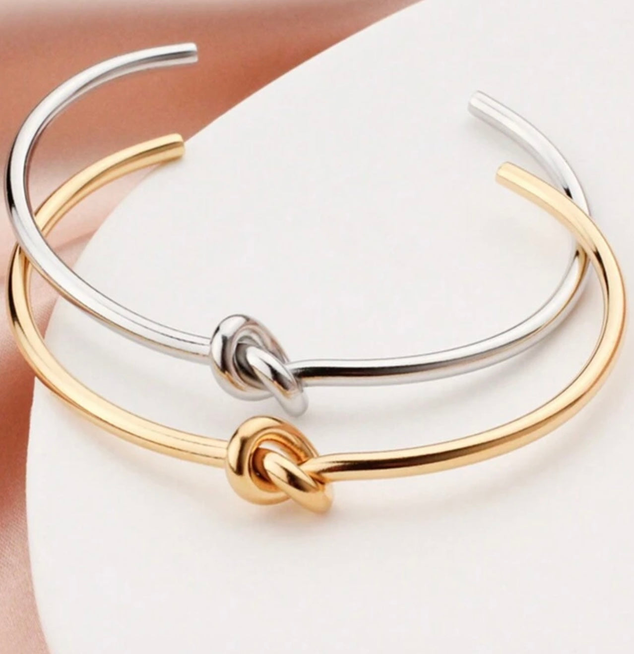 18K Gold Plated Link Chain Bracelet and Knot Open Bangle in a Jewelry Box