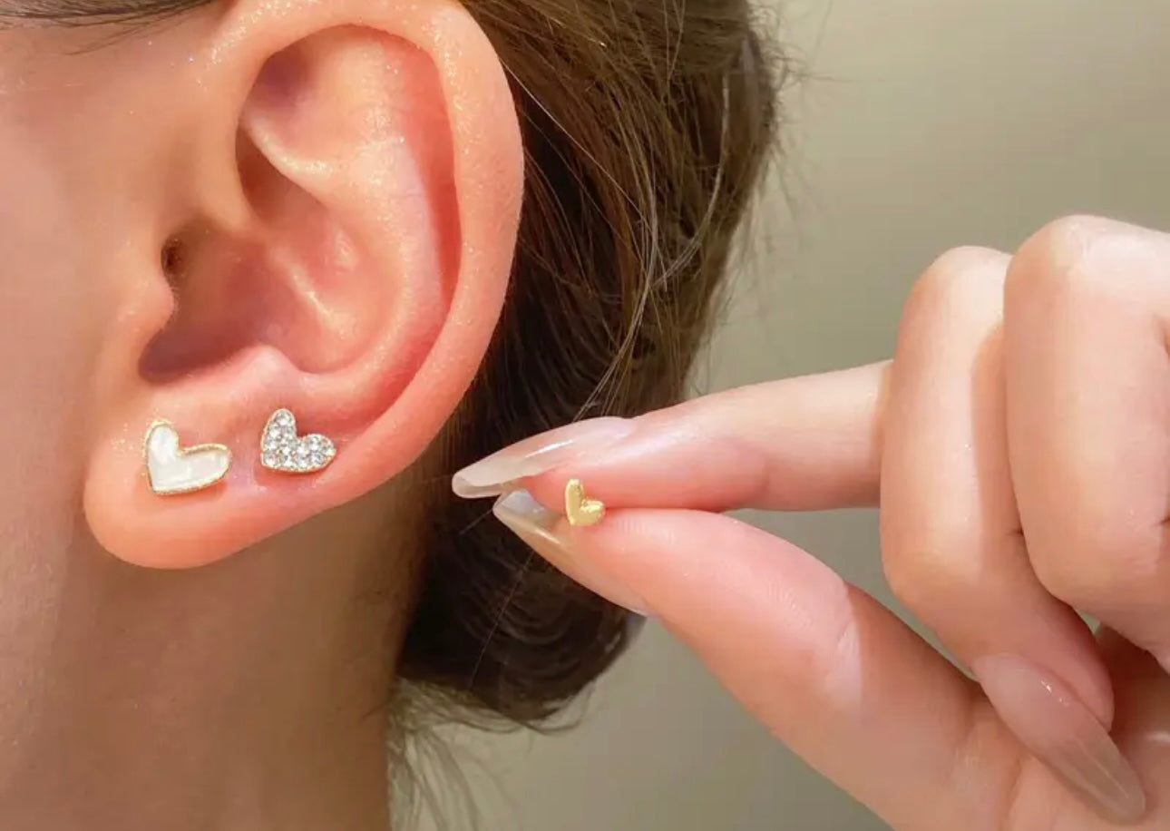 Gold Plated Heart-Shaped Faux Stud Earrings *White*