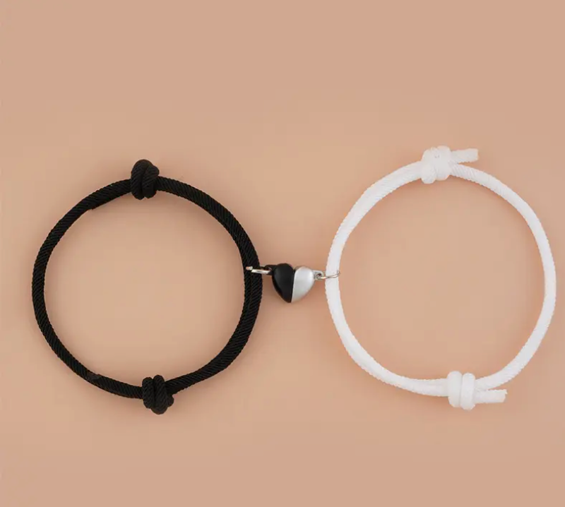 Braided Rope Friendship Bracelet with Magnetic Hearts