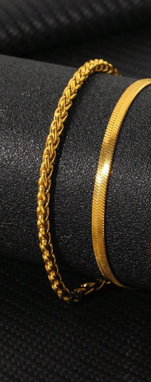 18K Gold Snake Chain and Twisted Chain Bracelet in a Jewelry Box