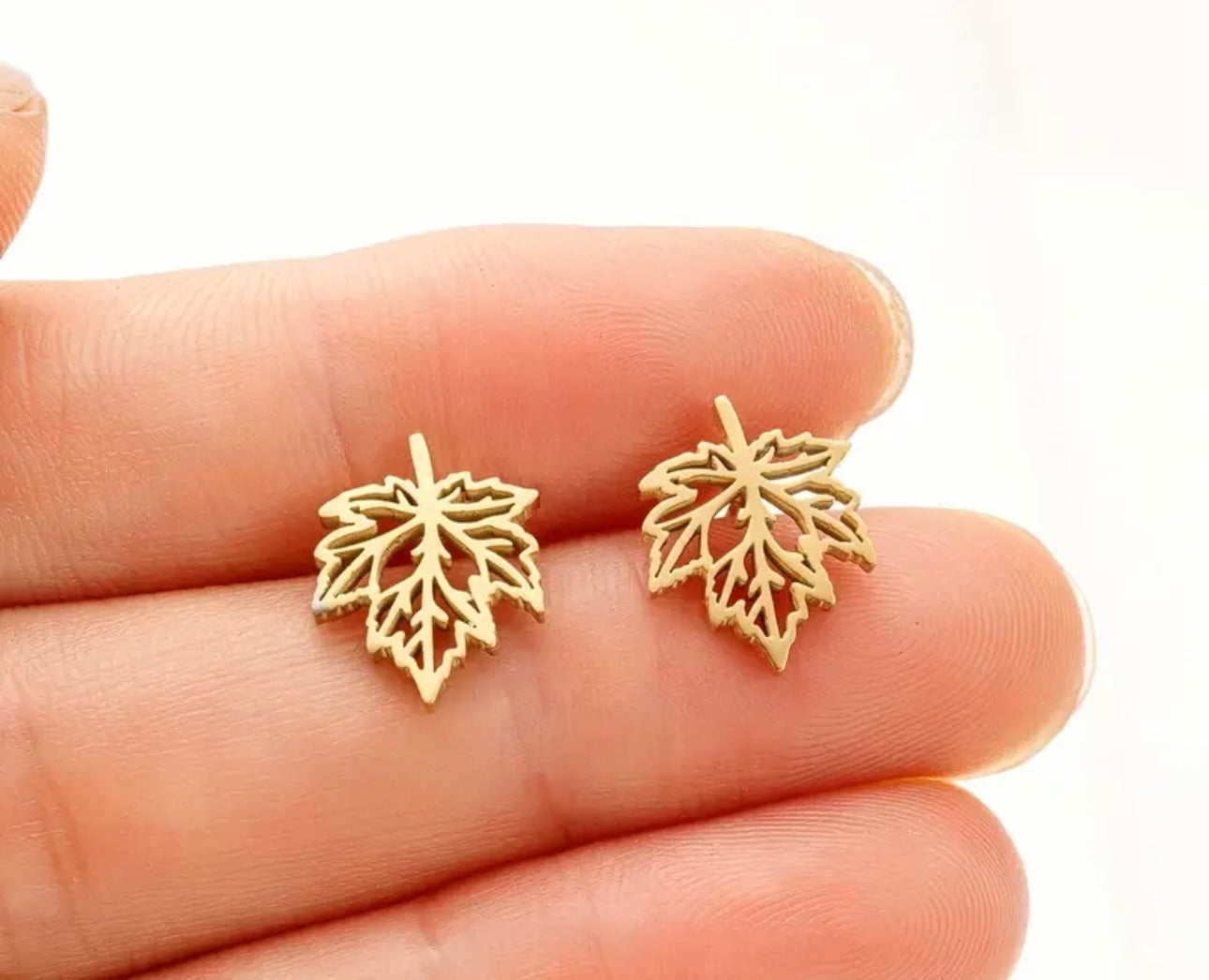 18K Gold Plated Maple Leaf Stud Earrings