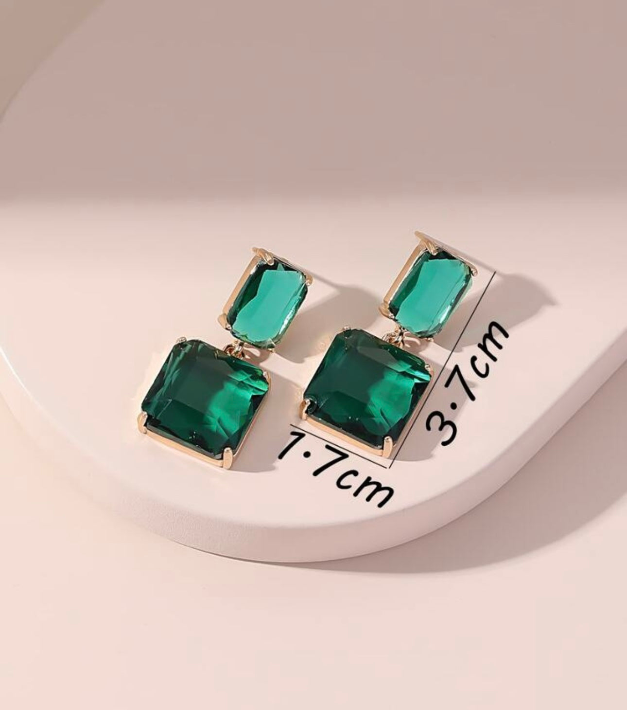 Square Shaped Green Crystal Earrings