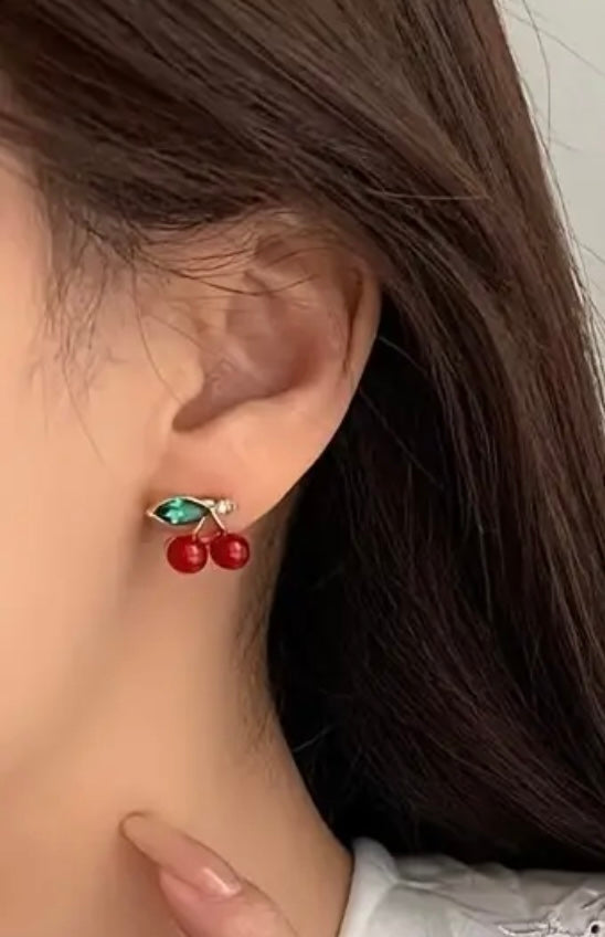 Gold Plated Red Cherry Earrings