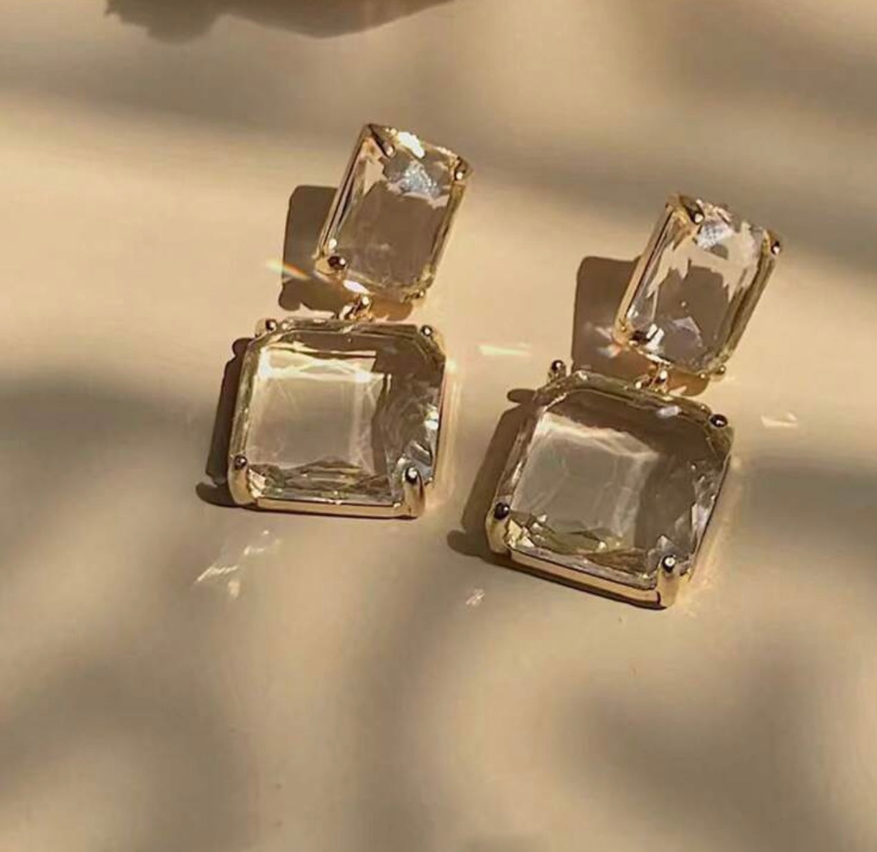 Square Cut Clear Crystal Earrings