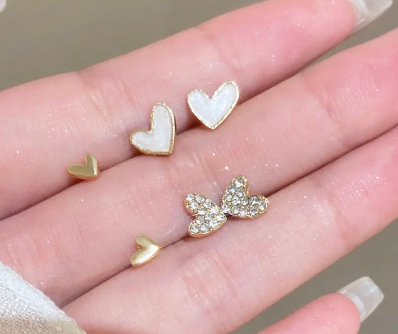 Gold Plated Heart-Shaped Faux Stud Earrings *White*