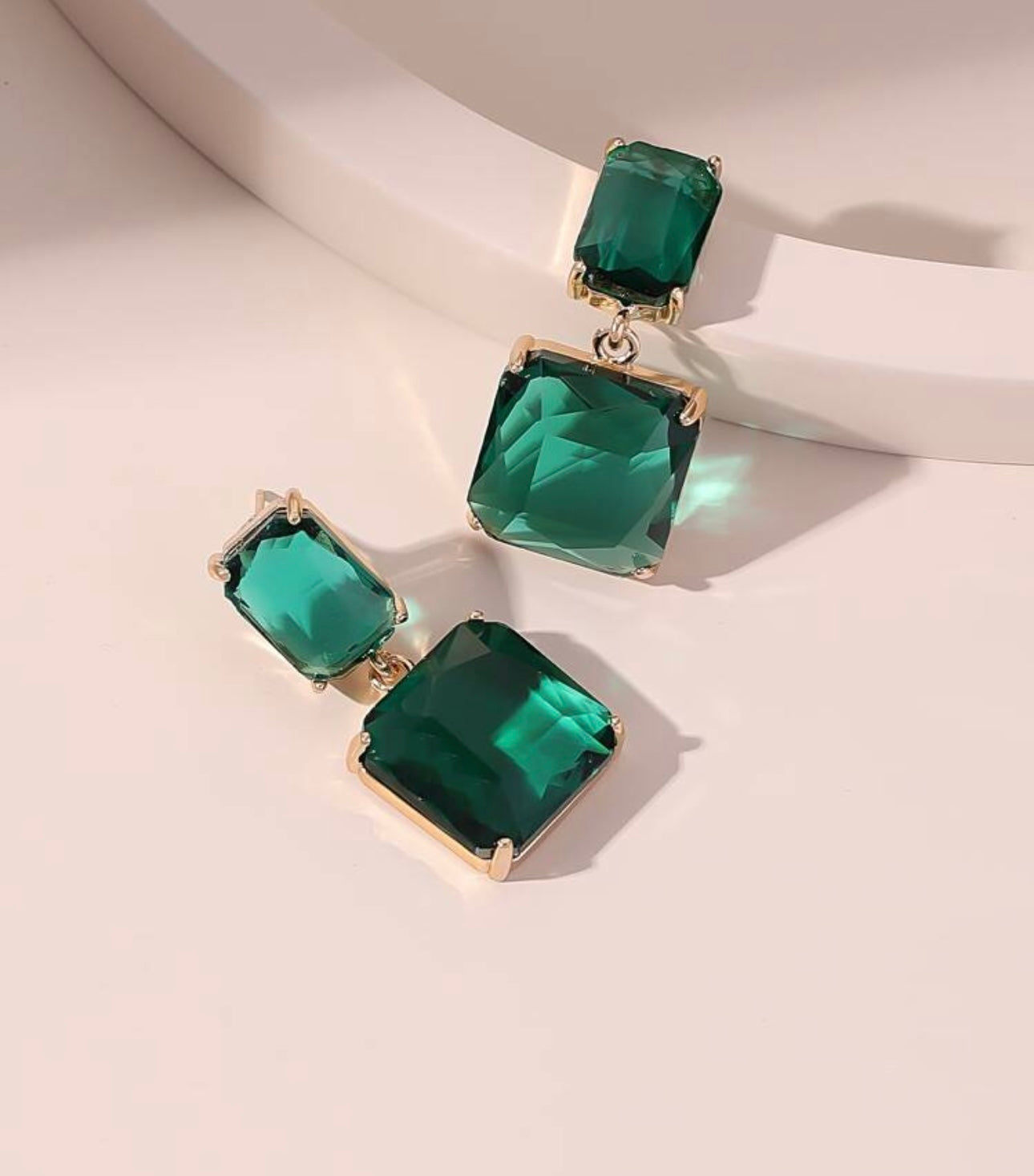 Square Shaped Green Crystal Earrings