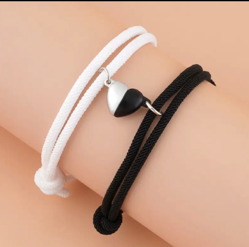 Braided Rope Friendship Bracelet with Magnetic Hearts