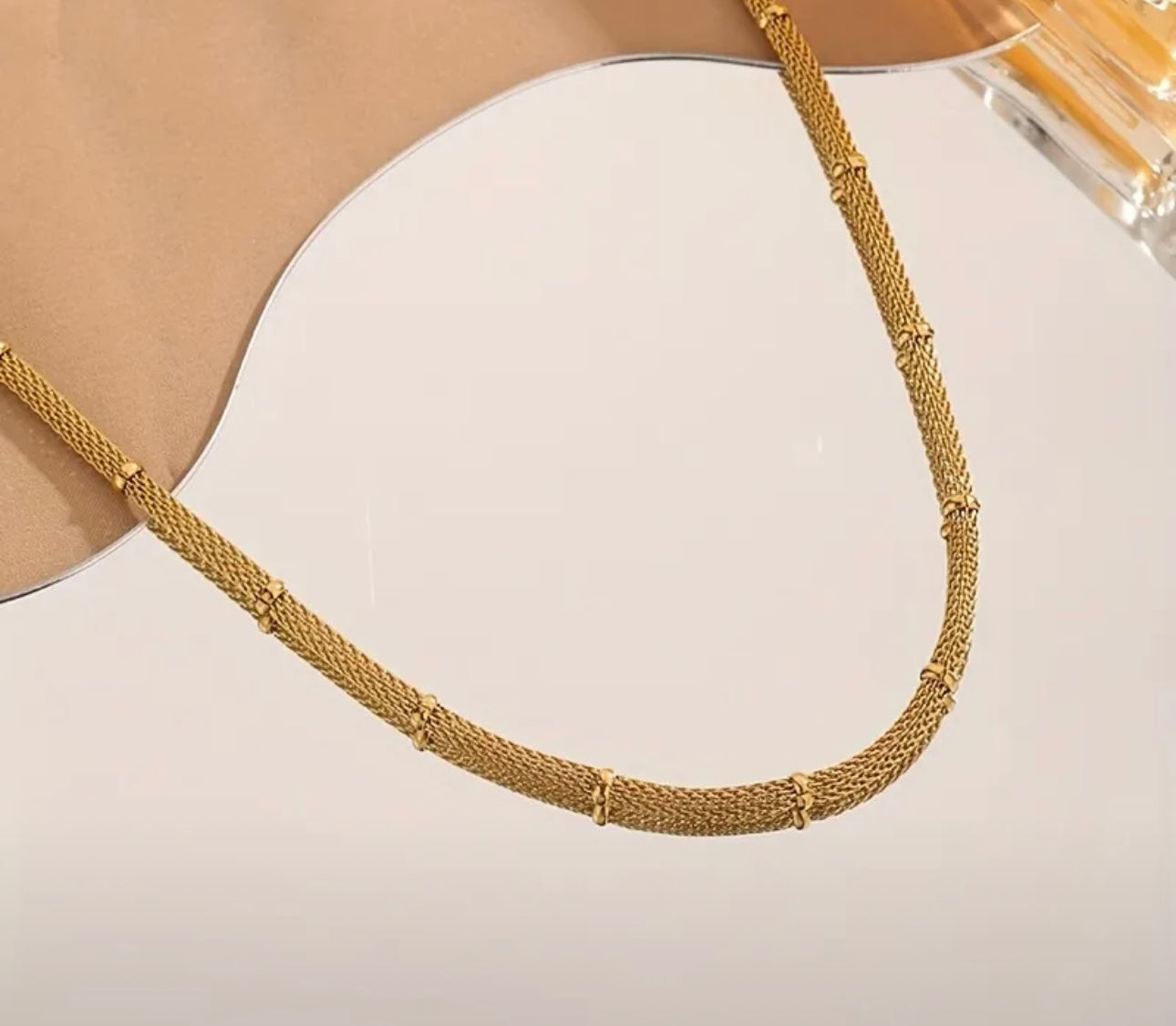 18K Gold Plated Mesh Round French Style Bracelet and Necklace set