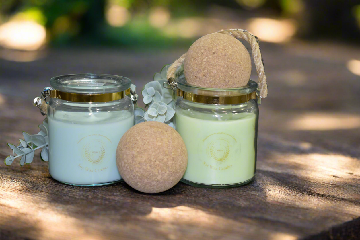 Rope Handled Glass Jar Candle with Cork Lid