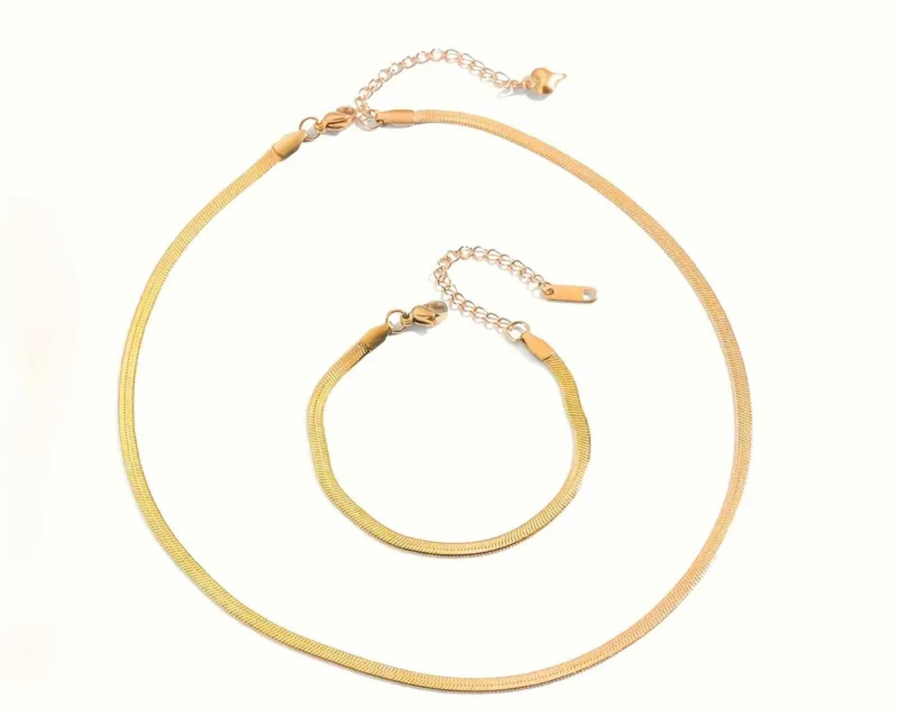 18K Gold Plated Snake chain bracelet and necklace combo in a Jewelry Box