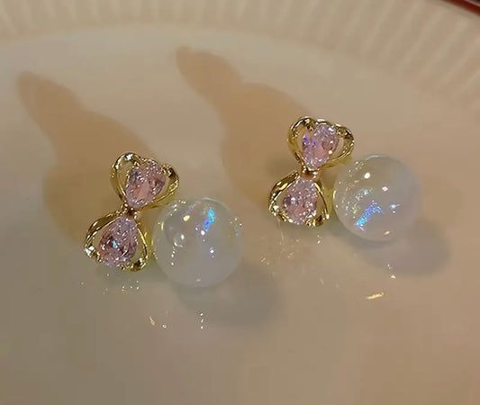Gold Plated Bowknot Pearl Stud Earrings