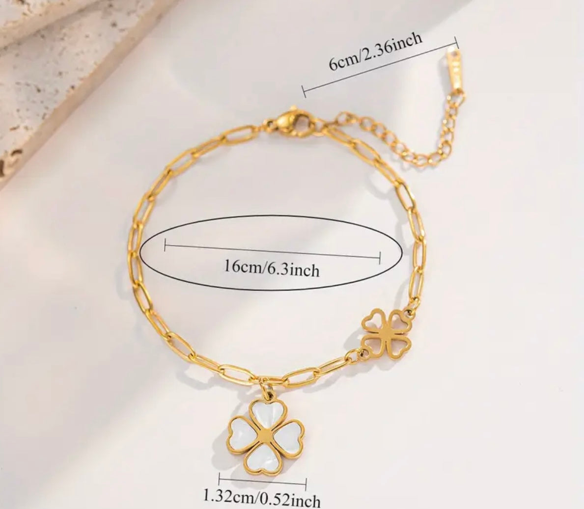 18K Gold Plated Lucky Clover Pendant Bracelet