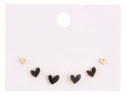 Gold Plated Heart-Shaped Faux Stud Earrings *Black*