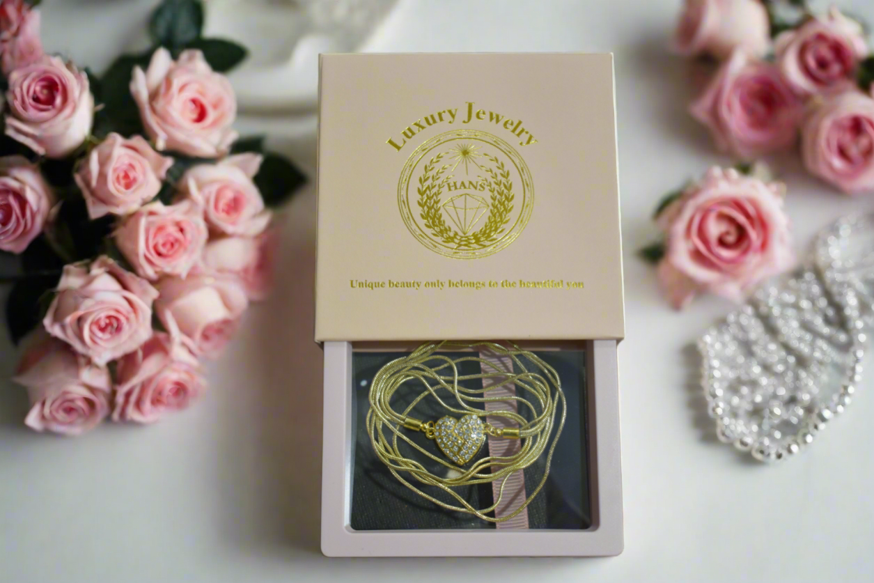 18K Gold Plated Magnetic Heart Necklace in a Jewelry Box