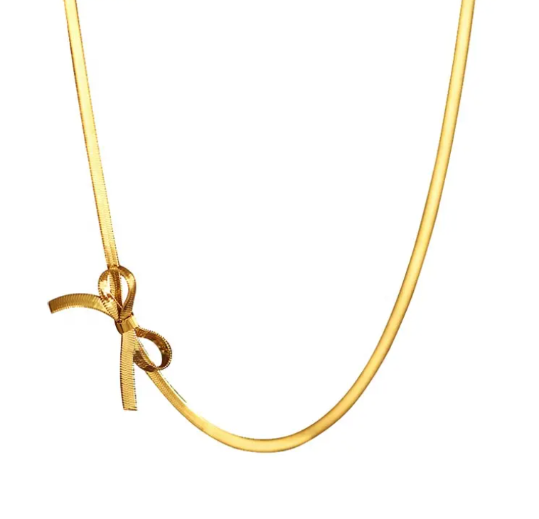 18K Gold Plated Bow Knot Necklace Paired with Earrings in a Jewelry Box