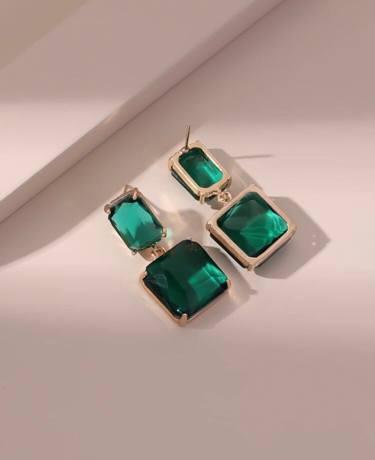 Square Shaped Green Crystal Earrings