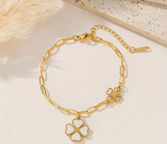 18K Gold Plated Lucky Clover Pendant Bracelet