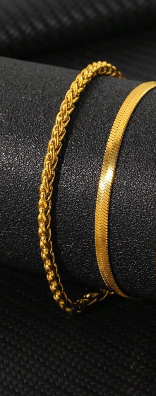 18K Gold Snake Chain and Twisted Chain Bracelet in a Jewelry Box