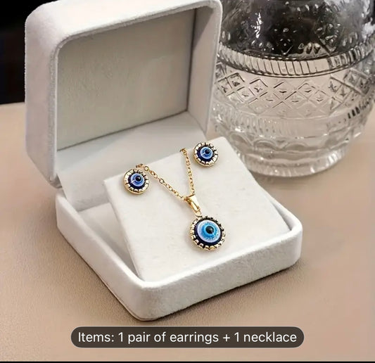 Evil Eye Necklace and Earrings Set