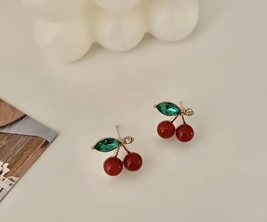 Gold Plated Red Cherry Earrings