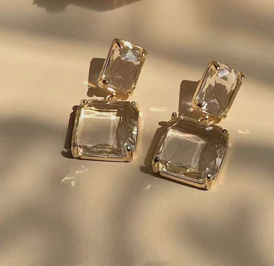 Square Cut Clear Crystal Earrings