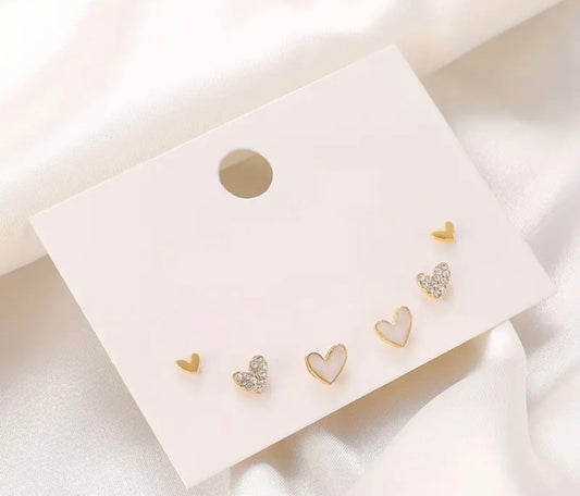 Gold Plated Heart-Shaped Faux Stud Earrings *White*