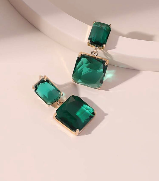 Square Shaped Green Crystal Earrings